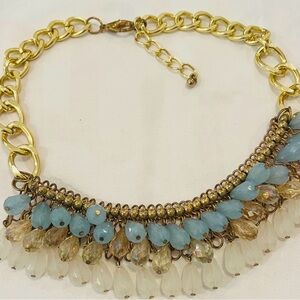 Elegant Gold and Blue Beaded Necklace
